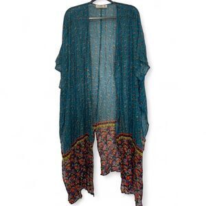 Natural Life Sheer Floral Kimono One Size 100% Viscose Boho Lightweight Cardigan